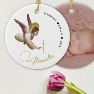 Einfache White Gold Angel Bless Taufkalligraphie Keramik Ornament