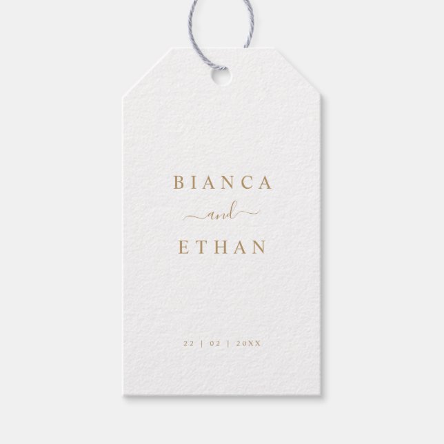 Einfache White & Gold Hochzeit Geschenkanhänger (Vorderseite)