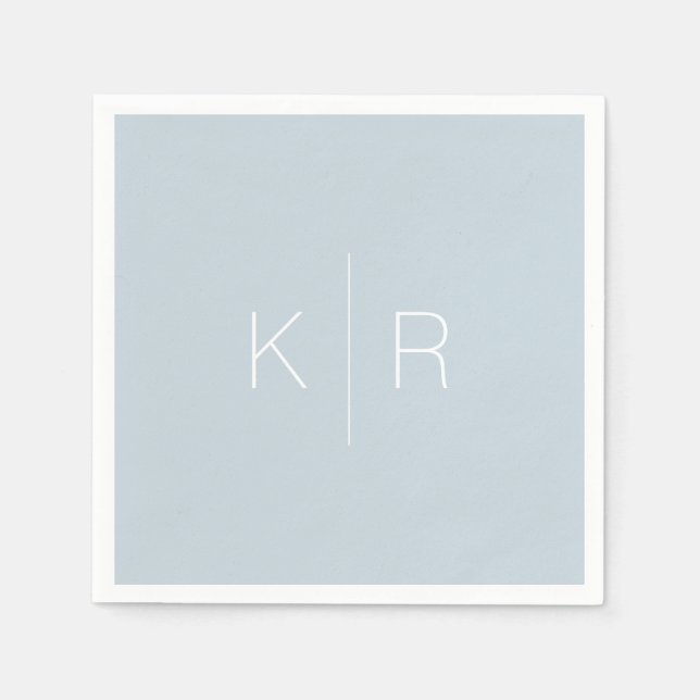 Einfache White Monogram Dusty Blue Wedding Napkins Serviette (Vorderseite)