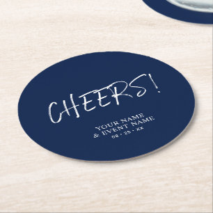 Einfache White & Navy Cheers Erwachsenen-Geburtsta Runder Pappuntersetzer