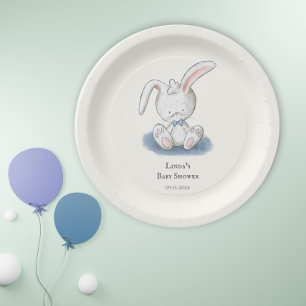 Einfache White Rabbit Blue Krawatte Babydusche Pappteller