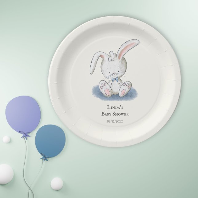 Einfache White Rabbit Blue Krawatte Babydusche Pappteller (Von Creator hochgeladen)