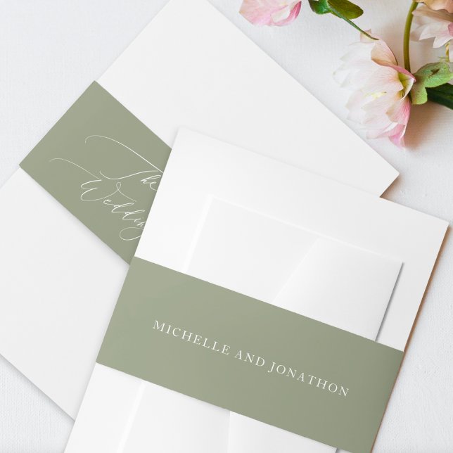 Einfache White Sage Moderne Kalligrafie Hochzeit Einladungsbanderole (Von Creator hochgeladen)