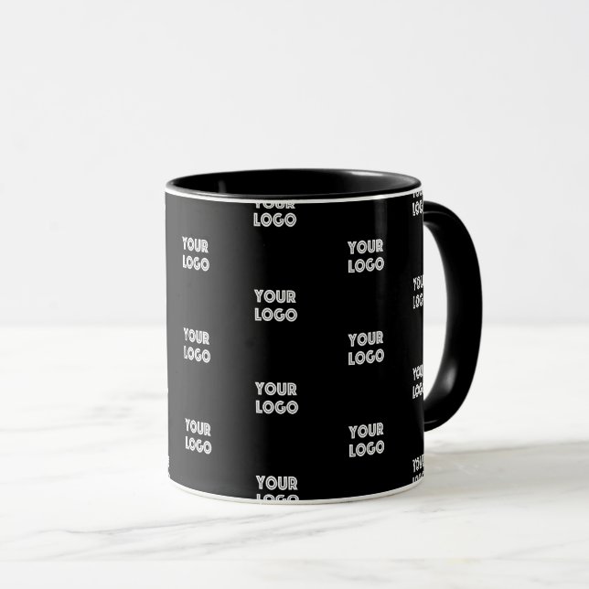 Einfache Wiederholung des Logos | Schwarz Tasse (VorderseiteRechts)