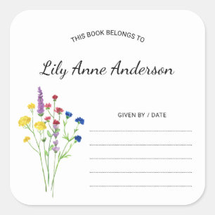 Einfache Wildblume Baby Dusche Buchzeichen Aufkleb Quadratischer Aufkleber