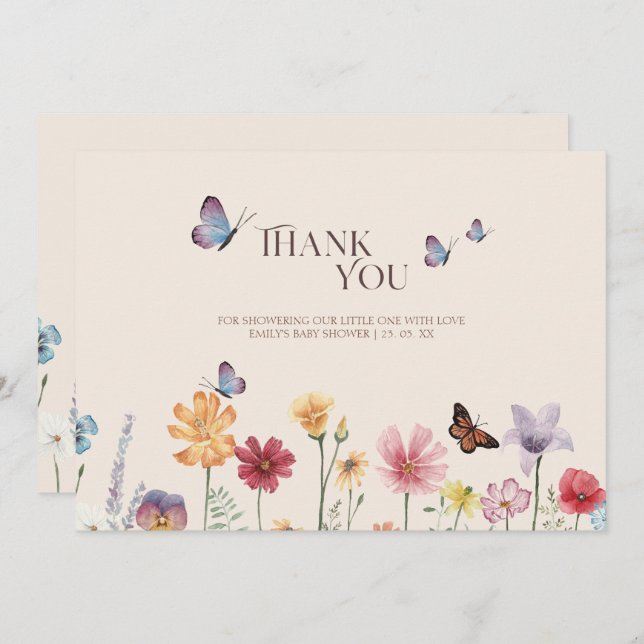 Einfache Wildblume Babydusche Dankeskarte (Vorne/Hinten)
