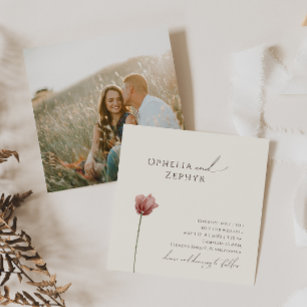 Einfache Wildblume   Beige Foto Square Wedding Einladung