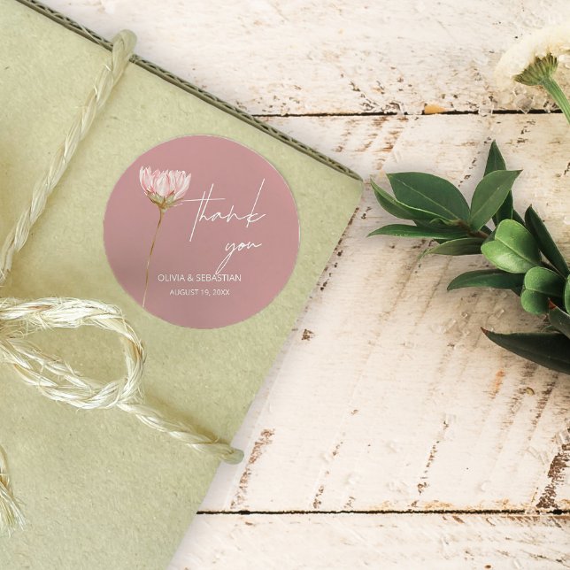 Einfache Wildblume Boho | Dusty Blue Vielen Dank Runder Aufkleber (Von Creator hochgeladen)