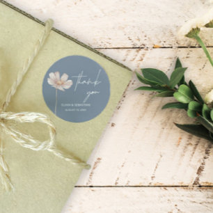 Einfache Wildblume Boho   Dusty Blue Vielen Dank Runder Aufkleber