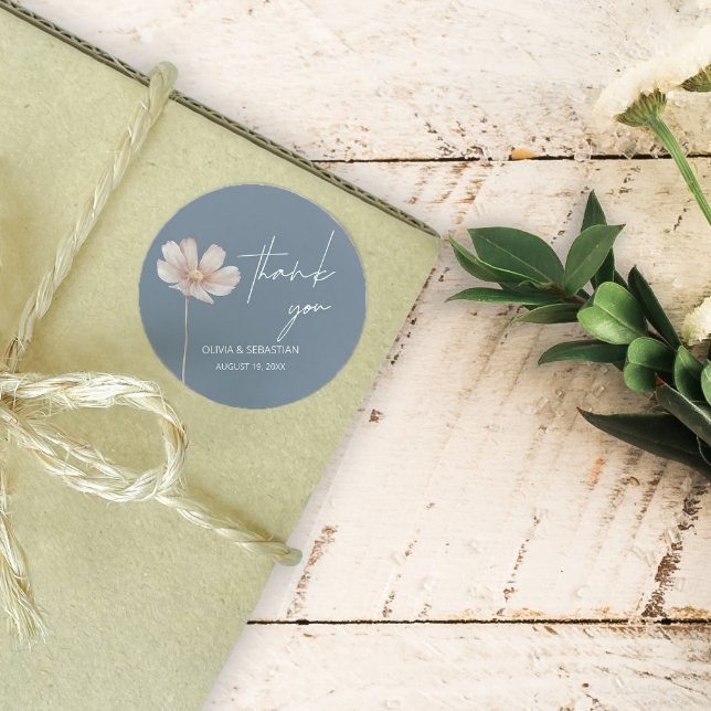 Einfache Wildblume Boho | Dusty Blue Vielen Dank Runder Aufkleber (Von Creator hochgeladen)