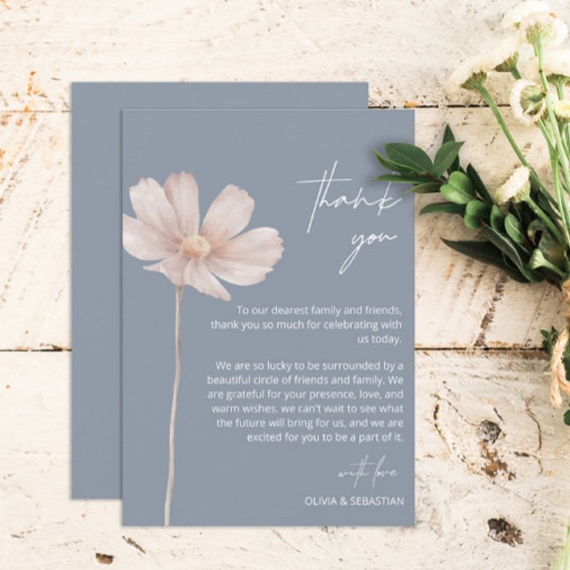 Einfache Wildblume Boho | Dusty Blue Wedding Dankeskarte (Von Creator hochgeladen)