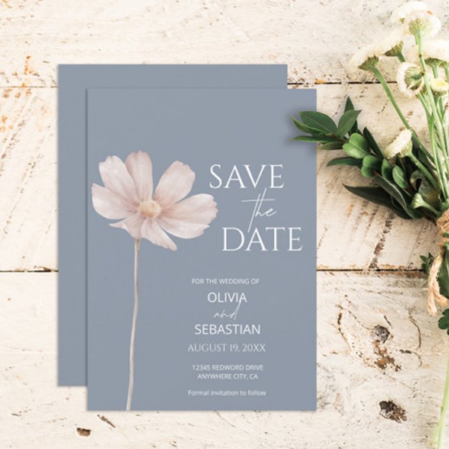 Einfache Wildblume Boho | Dusty Blue Wedding Save The Date (Von Creator hochgeladen)