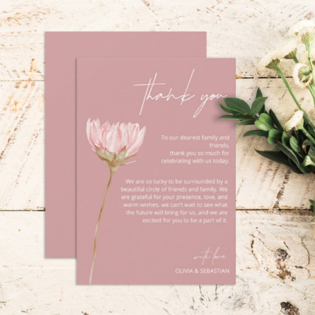 Einfache Wildblume Boho | Dusty Rose Wedding Dankeskarte (Von Creator hochgeladen)