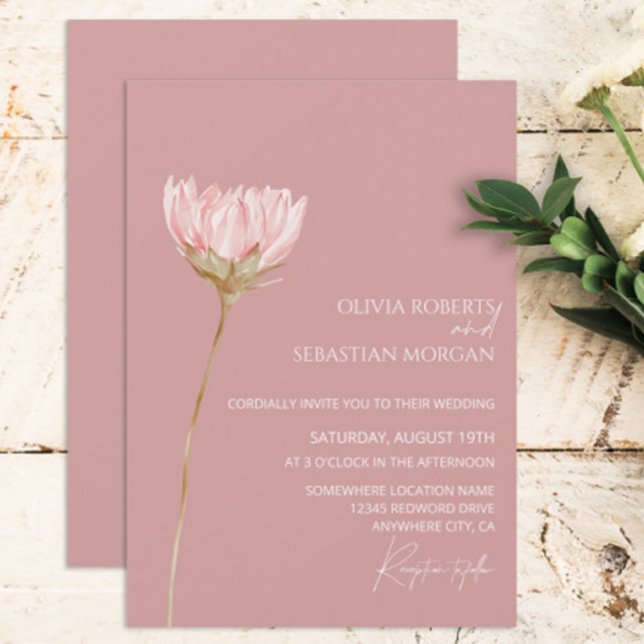 Einfache Wildblume Boho | Dusty Rose Wedding Einladung (Von Creator hochgeladen)