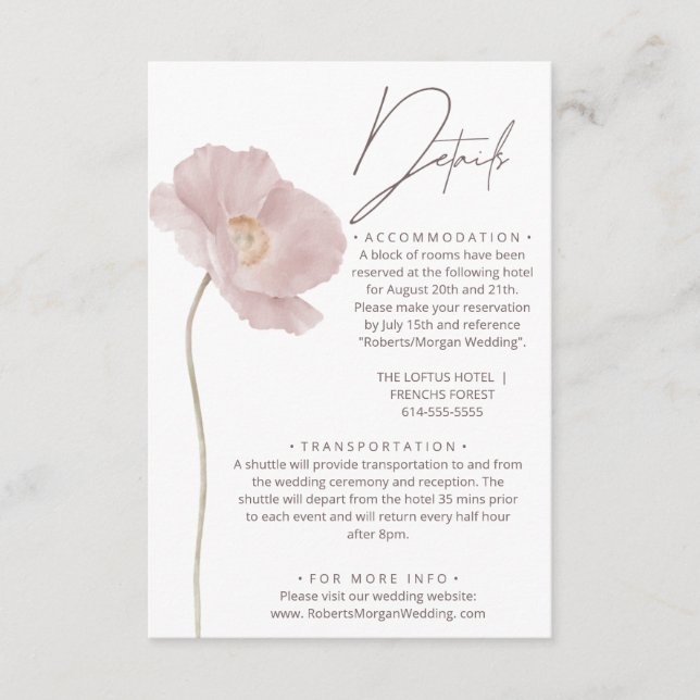 Einfache Wildblume Boho Wedding Details Begleitkarte (Vorderseite)