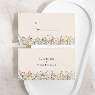 Einfache Wildblume Fern Beige Hochzeitsflat Platzkarte