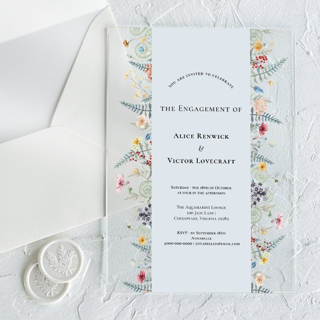 Einfache Wildblume Fern Dusty Blue Engagement Part Acryleinladungen (Von Creator hochgeladen)