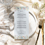 Einfache Wildblume Fern Dusty Blue Wedding Flat Menükarte<br><div class="desc">Dieses schlichte Wildblume Farn staubblaues Hochzeitsflachdesign ist ein elegantes Arrangement von klassischen geometrischen Rahmen aus Gold, die mit zarten Bouquets und Stielen aus bohobarbigem Blumengebäck verziert sind. Mit einer Palette von zeitlosen, hellblauen Hintergründen, klassischen schwarzen Typografien und farbenfrohen Wildblumen, schaffen Sie ein romantisches Ambiente, das sich durch eine schöne und...</div>