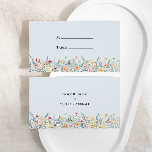 Einfache Wildblume Fern Dusty Blue Wedding Flat Platzkarte