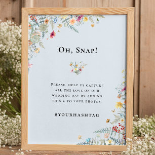 Einfache Wildblume Fern Dusty Blue Wedding Hashtag Poster