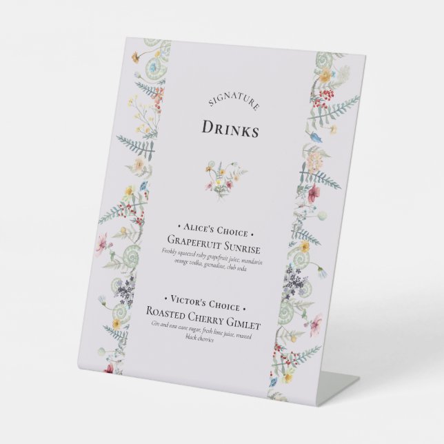 Einfache Wildblume Fern Lavendel Signature Drinks Sockelschild (Vorderseite)