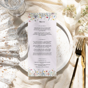 Einfache Wildblume Fern Lavender Wedding Flat Menükarte