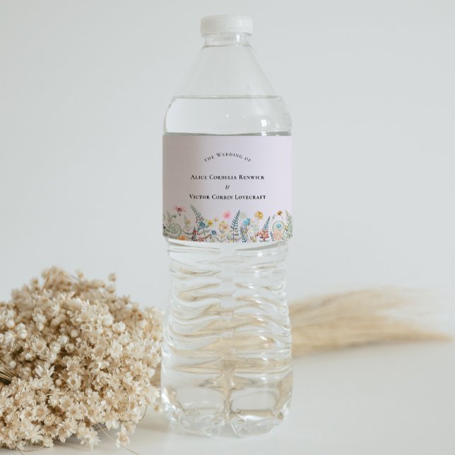 Einfache Wildblume Fern Lavender Wedding Wasserflaschenetikett (Von Creator hochgeladen)