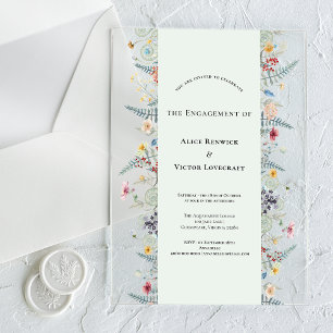 Einfache Wildblume Fern Mind Green Engagement Part Acryleinladungen