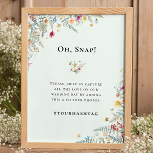Einfache Wildblume Fern Mint Green Wedding Hashtag Poster