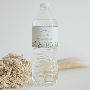 Einfache Wildblume Fern Mint Green Wedding Wasserflaschenetikett