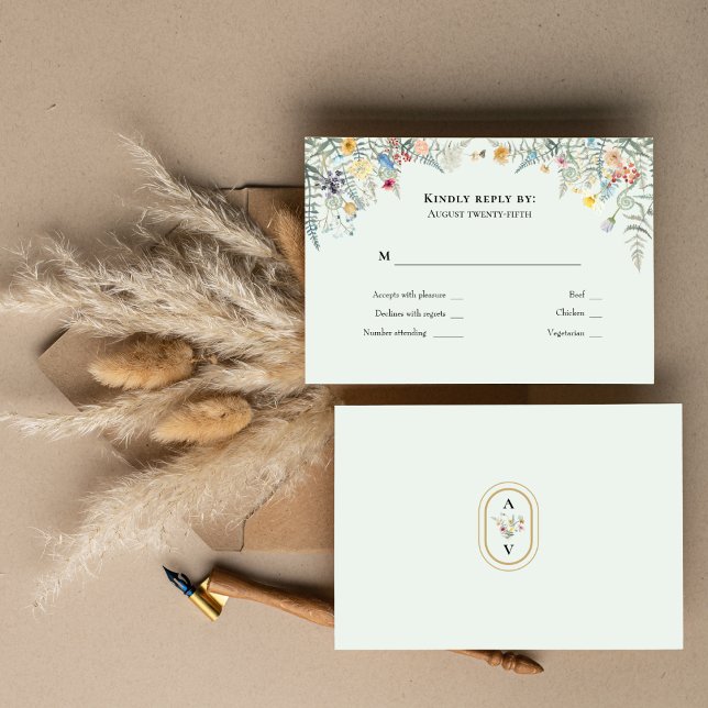 Einfache Wildblume Fern Mint Green Wedgram RSVP Karte (Von Creator hochgeladen)