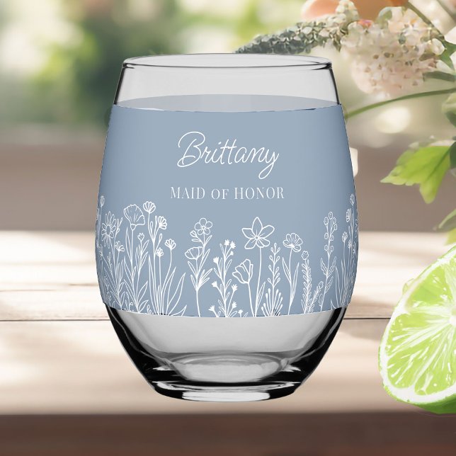 Einfache Wildblume für jede Farbenszene Weinglas Ohne Stiel (Wine glass gifts .. personalize for everyone in the wedding party and change to any color)