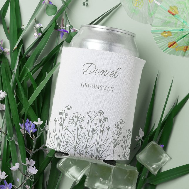 Einfache Wildblume mit beliebigem Trauzeuge Dosenkühler (Can cooler wedding party gift. Personalize for anyone and edit colors in the design tool)