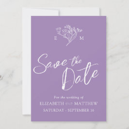 Einfache Wildblume Monogramm zeichnend lila Foto Save The Date