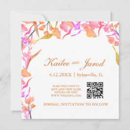 Einfache Wildblume QR-Code in Rosa und Orange Save The Date