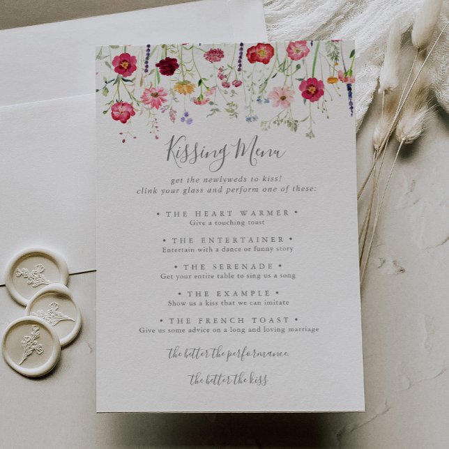 Einfache Wildblume Wedding Kissing Menu Game Card (Von Creator hochgeladen)