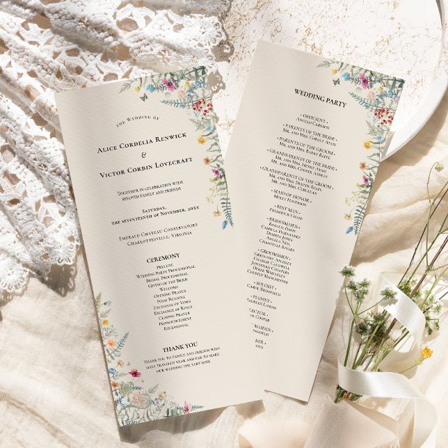 Einfache Wildblumen-Farn-Beige-Hochzeit-Flach Programm (Von Creator hochgeladen)