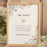 Einfache Wildblumen-Farn-Beige-Hochzeit-Hashtag