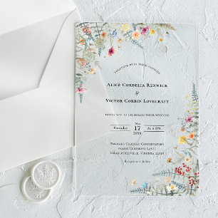 Einfache Wildblumen-Farn-Hochzeit Acryleinladungen