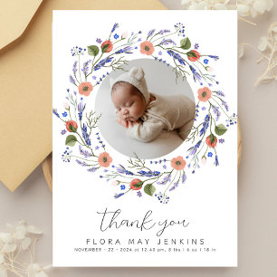 Einfache Wildblumen-Foto-Baby-Shower Dankeskarte