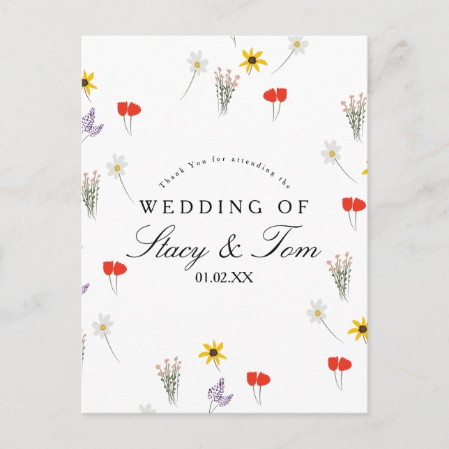 Einfache Wildblumen handgezeichnete Hochzeit Viele Postkarte (Vorderseite)