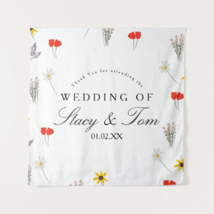 Einfache Wildblumen handgezeichnete Hochzeit Viele Wandteppich