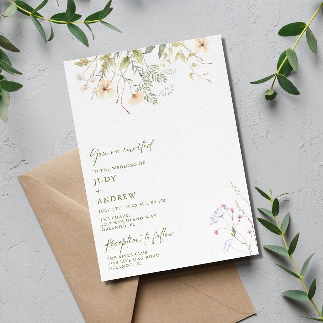 Einfache Wildblumen Hochzeit Einladung (Simple Wildflower Wedding Invitation)