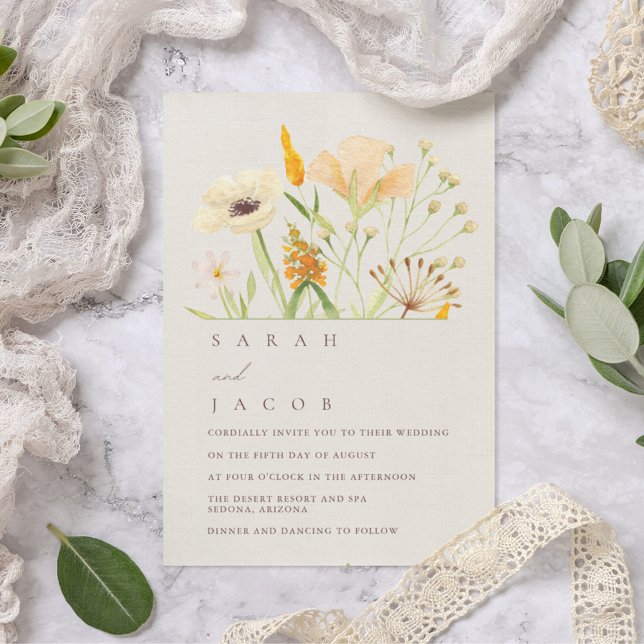 Einfache Wildblumen Hochzeit im botanischen Garten Einladung (Simple Wildflowers Botanical Garden Wedding Invitation)