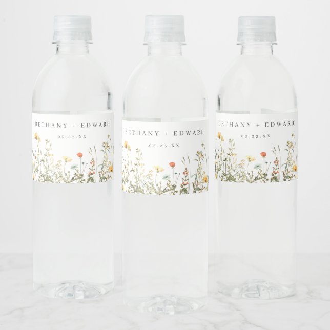 Einfache Wildblumen-Hochzeit Wasserflaschenetikett (Flaschen)