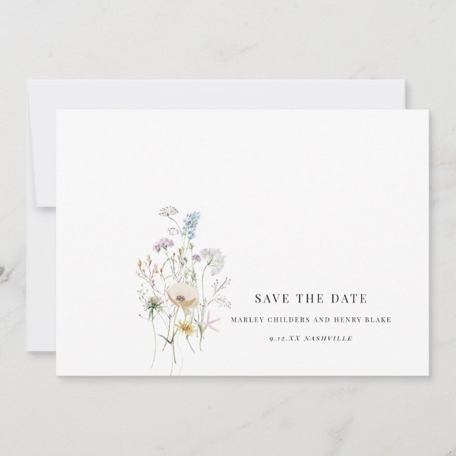 Einfache Wildblumen-Hochzeitsblumen Save the Date  (Vorderseite)