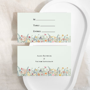 Einfache Wildblumen-Minzgrüne Hochzeitsmenü-Flat Platzkarte