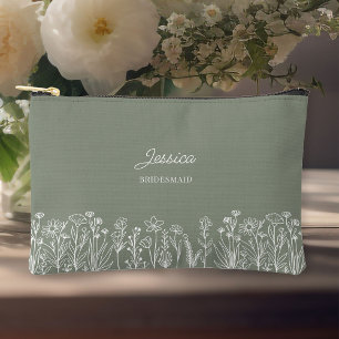 Einfache Wildblumen Salbei Grün Hochzeit Brautjung Zubehörtasche