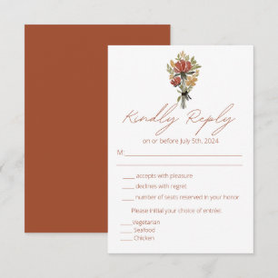 Einfache Wildblumen-Terrakotta-Menüauswahl RSVP Karte