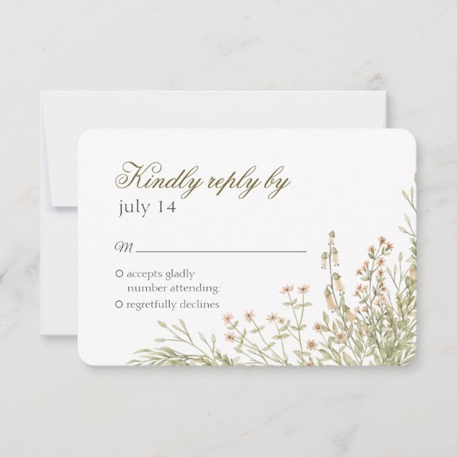 Einfache wilde Blume. Elegant Airy Hochzeit RSVP Karte (Vorderseite)